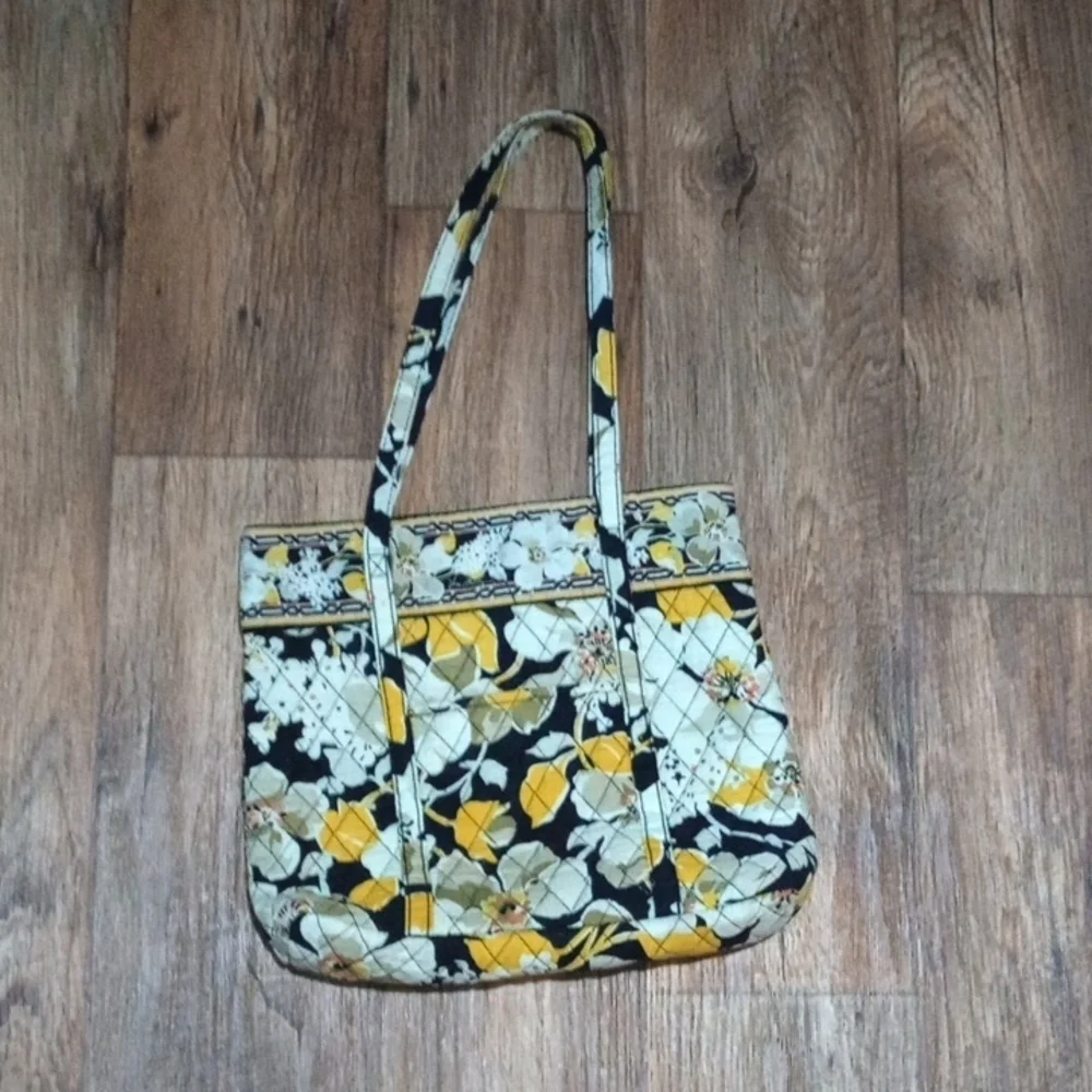 Floral Quilted Tote Bag - Yellow and Black
